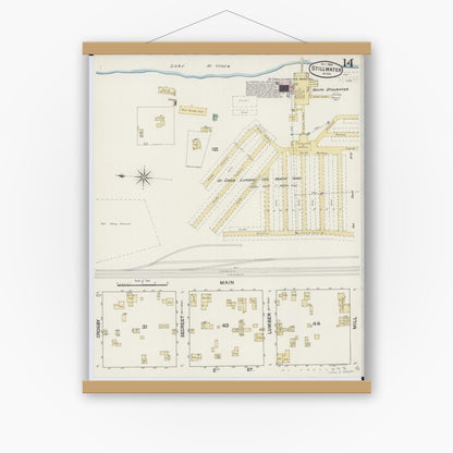 Old map wall art mockup — magnetic wood frame on white wall — Sanborn Fire Insurance Map from Stillwater, Washington County, Minnesota (1888), Sheet #0014