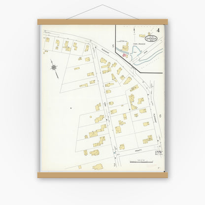 Old map wall art mockup — magnetic wood frame on white wall — Sanborn Fire Insurance Map from Spencer, Worcester County, Massachusetts (1912), Sheet #0004