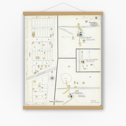 Old map wall art mockup — magnetic wood frame on white wall — Sanborn Fire Insurance Map from Aurora, Saint Louis County, Minnesota (1906), Sheet #0002
