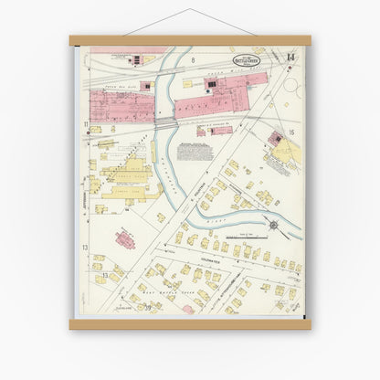 Old map wall art mockup — magnetic wood frame on white wall — Sanborn Fire Insurance Map from Battle Creek, Calhoun County, Michigan (1913), Sheet #0014