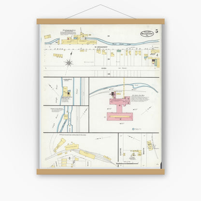 Old map wall art mockup — magnetic wood frame on white wall — Sanborn Fire Insurance Map from Mauch Chunk, Carbon County, Pennsylvania (1908), Sheet #0005