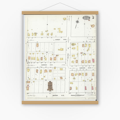Old map wall art mockup — magnetic wood frame on white wall — Sanborn Fire Insurance Map from Dearborn, Wayne County, Michigan (1921), Sheet #0002