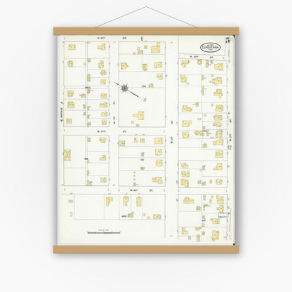 Old map wall art mockup — magnetic wood frame on white wall — Sanborn Fire Insurance Map from Corsicana, Navarro County, Texas (1910), Sheet #0005