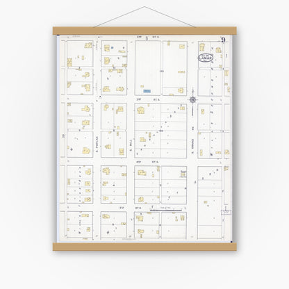 Old map wall art mockup — magnetic wood frame on white wall — Sanborn Fire Insurance Map from Lamar, Barton County, Missouri (1916), Sheet #0009