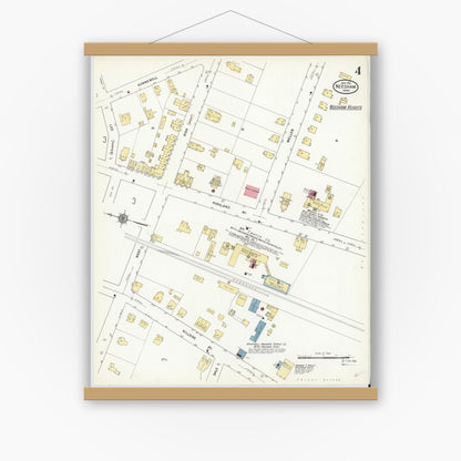 Old map wall art mockup — magnetic wood frame on white wall — Sanborn Fire Insurance Map from Needham, Norfolk County, Massachusetts (1912), Sheet #0004