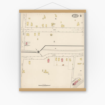 Old map wall art mockup — magnetic wood frame on white wall — Sanborn Fire Insurance Map from Allegany, Cattaraugus County, New York (1922), Sheet #0008