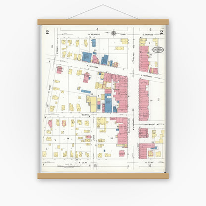 Old map wall art mockup — magnetic wood frame on white wall — Sanborn Fire Insurance Map from Sturgis, Saint Joseph County, Michigan (1923), Sheet #0002