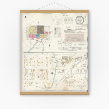 Old map wall art mockup — magnetic wood frame on white wall — Sanborn Fire Insurance Map from Goliad, Goliad County, Texas (1944), Sheet #0001