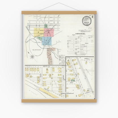 Old map wall art mockup — magnetic wood frame on white wall — Sanborn Fire Insurance Map from Ashley, Luzerne County, Pennsylvania (1896), Sheet #0001