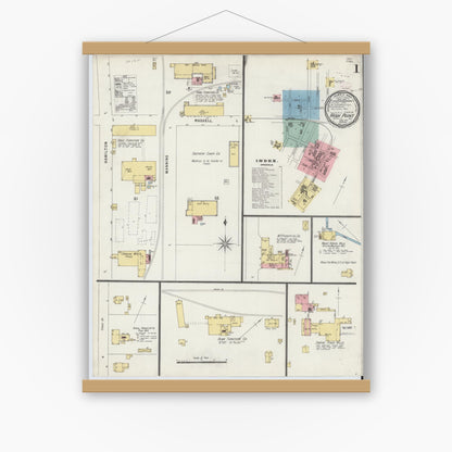 Old map wall art mockup — magnetic wood frame on white wall — Sanborn Fire Insurance Map from High Point, Guilford County, North Carolina (1896) - Complete Map Set