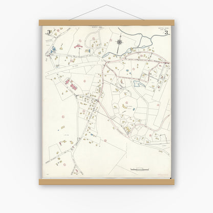 Old map wall art mockup — magnetic wood frame on white wall — Sanborn Fire Insurance Map from Weston, Middlesex County, Massachusetts (1941), Sheet #0003