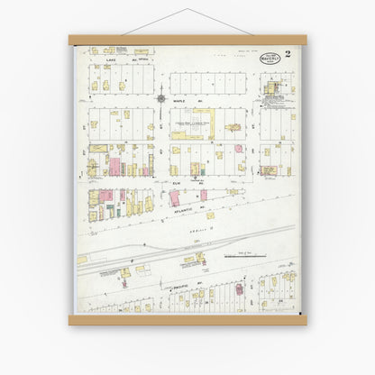 Old map wall art mockup — magnetic wood frame on white wall — Sanborn Fire Insurance Map from Waverly, Wright County, Minnesota (1909), Sheet #0002