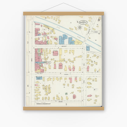 Old map wall art mockup — magnetic wood frame on white wall — Sanborn Fire Insurance Map from Brockport, Monroe County, New York (1898), Sheet #0003