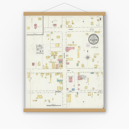 Old map wall art mockup — magnetic wood frame on white wall — Sanborn Fire Insurance Map from Hillsboro, Orange County, North Carolina (1905), Sheet #0001