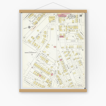 Old map wall art mockup — magnetic wood frame on white wall — Sanborn Fire Insurance Map from East Liverpool, Columbiana County, Ohio (1913), Sheet #0018