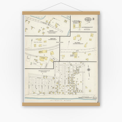 Old map wall art mockup — magnetic wood frame on white wall — Sanborn Fire Insurance Map from Harwich, Barnstable County, Massachusetts (1915), Sheet #0003