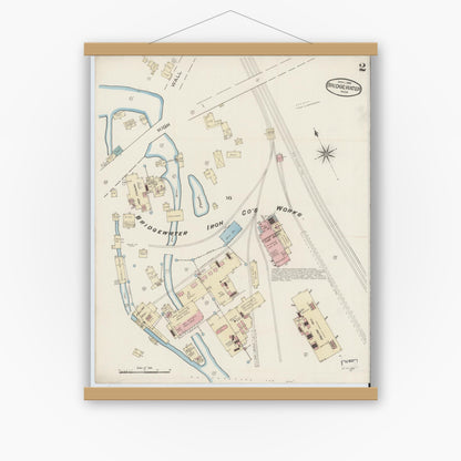 Old map wall art mockup — magnetic wood frame on white wall — Sanborn Fire Insurance Map from Bridgewater, Plymouth County, Massachusetts (1885), Sheet #0002