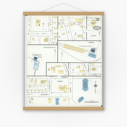 Old map wall art mockup — magnetic wood frame on white wall — Sanborn Fire Insurance Map from Houghton, Houghton County, Michigan (1917), Sheet #0022