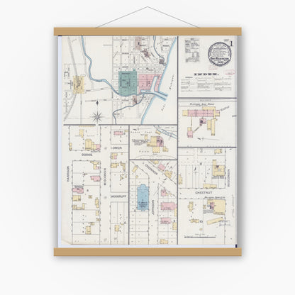 Old map wall art mockup — magnetic wood frame on white wall — Sanborn Fire Insurance Map from Port Washington, Ozaukee County, Wisconsin (1893) - Complete Map Set