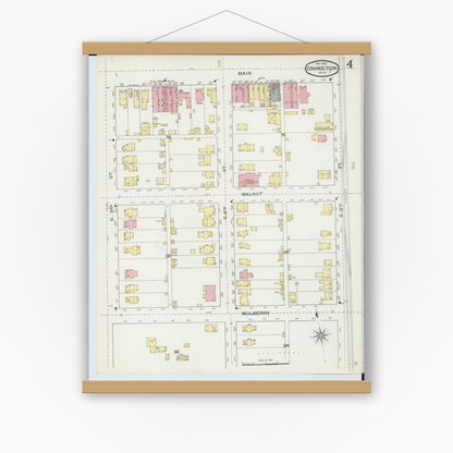 Old map wall art mockup — magnetic wood frame on white wall — Sanborn Fire Insurance Map from Coshocton, Coshocton County, Ohio (1893), Sheet #0004