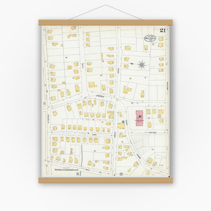 Old map wall art mockup — magnetic wood frame on white wall — Sanborn Fire Insurance Map from Melrose, Middlesex County, Massachusetts (1903), Sheet #0021