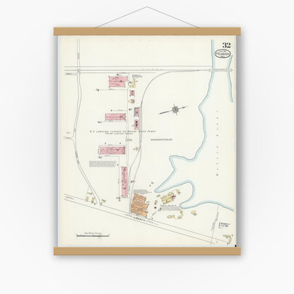 Old map wall art mockup — magnetic wood frame on white wall — Sanborn Fire Insurance Map from Peabody, Essex County, Massachusetts (1914), Sheet #0032