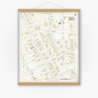 Old map wall art mockup — magnetic wood frame on white wall — Sanborn Fire Insurance Map from Franklin, Independent Cities, Virginia (1917), Sheet #0002