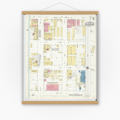 Old map wall art mockup — magnetic wood frame on white wall — Sanborn Fire Insurance Map from Benton Harbor, Berrien County, Michigan (1911), Sheet #0002