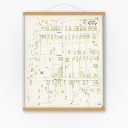 Old map wall art mockup — magnetic wood frame on white wall — Sanborn Fire Insurance Map from Plymouth, Luzerne County, Pennsylvania (1912), Sheet #0018