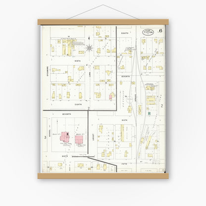 Old map wall art mockup — magnetic wood frame on white wall — Sanborn Fire Insurance Map from Tipton, Cedar County, Iowa (1897), Sheet #0006