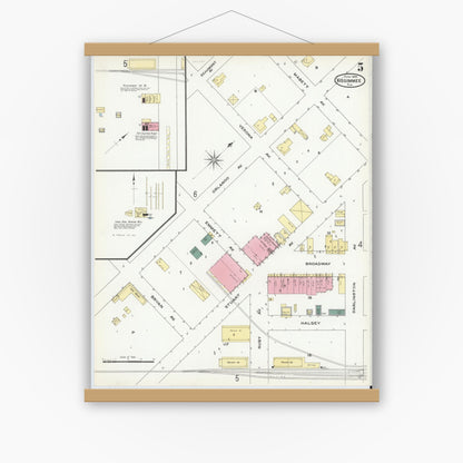 Old map wall art mockup — magnetic wood frame on white wall — Sanborn Fire Insurance Map from Kissimmee, Osceola County, Florida (1909), Sheet #0005