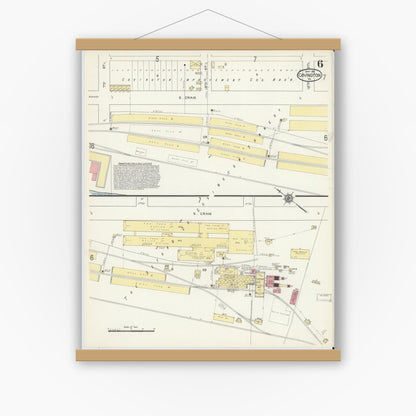 Old map wall art mockup — magnetic wood frame on white wall — Sanborn Fire Insurance Map from Covington, Independent Cities, Virginia (1913), Sheet #0006