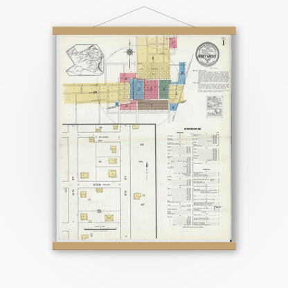 Old map wall art mockup — magnetic wood frame on white wall — Sanborn Fire Insurance Map from Honey Grove, Fannin County, Texas (1921) - Complete Map Set