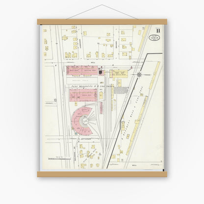 Old map wall art mockup — magnetic wood frame on white wall — Sanborn Fire Insurance Map from Ionia, Ionia County, Michigan (1914), Sheet #0011