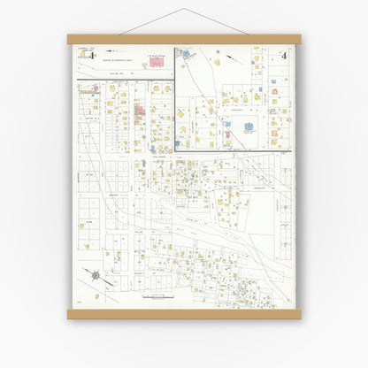 Old map wall art mockup — magnetic wood frame on white wall — Sanborn Fire Insurance Map from Sonora, Sutton County, Texas (1937), Sheet #0004