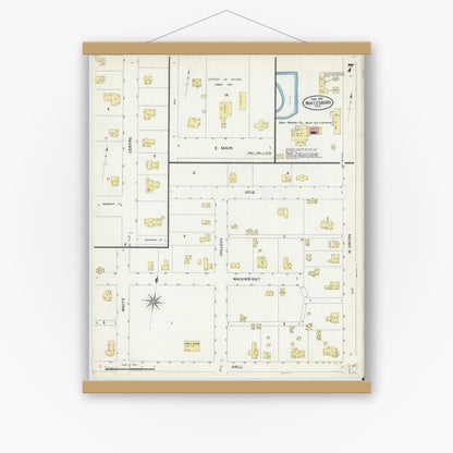 Old map wall art mockup — magnetic wood frame on white wall — Sanborn Fire Insurance Map from Whitesboro, Grayson County, Texas (1907), Sheet #0007
