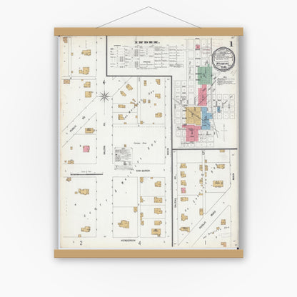 Old map wall art mockup — magnetic wood frame on white wall — Sanborn Fire Insurance Map from Wyoming, Stark County, Illinois (1899) - Complete Map Set