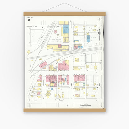 Old map wall art mockup — magnetic wood frame on white wall — Sanborn Fire Insurance Map from Forest, Hardin County, Ohio (1950), Sheet #0002