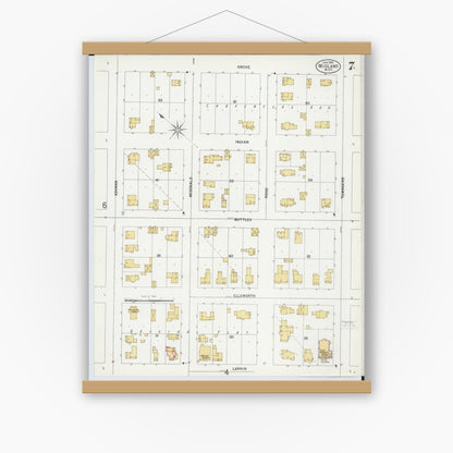 Old map wall art mockup — magnetic wood frame on white wall — Sanborn Fire Insurance Map from Midland, Midland County, Michigan (1899), Sheet #0007