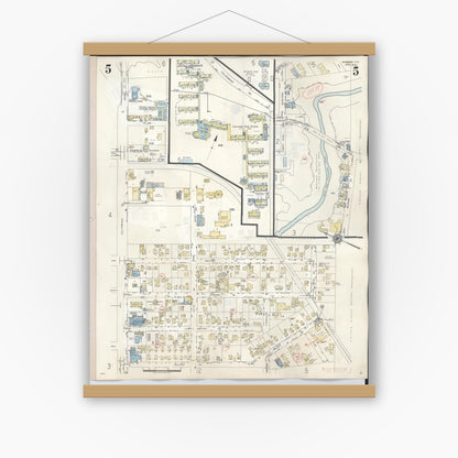 Old map wall art mockup — magnetic wood frame on white wall — Sanborn Fire Insurance Map from Wahiawa, Honolulu County, Hawaii (1957), Sheet #0005
