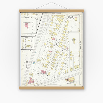 Old map wall art mockup — magnetic wood frame on white wall — Sanborn Fire Insurance Map from Effingham, Effingham County, Illinois (1911), Sheet #0007