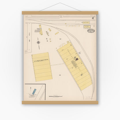 Old map wall art mockup — magnetic wood frame on white wall — Sanborn Fire Insurance Map from Robstown, Nueces County, Texas (1922), Sheet #0004