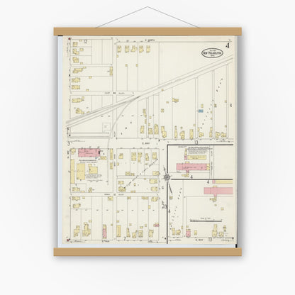 Old map wall art mockup — magnetic wood frame on white wall — Sanborn Fire Insurance Map from New Philadelphia, Tuscarawas County, Ohio (1914), Sheet #0004