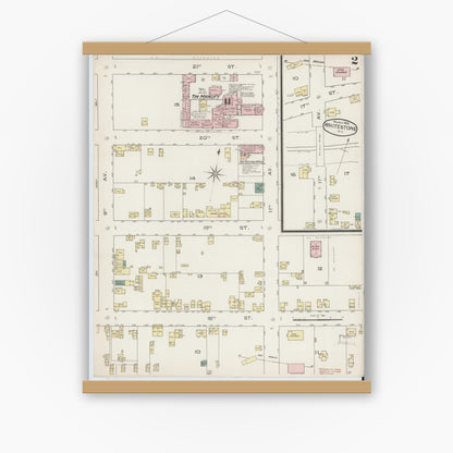 Old map wall art mockup — magnetic wood frame on white wall — Sanborn Fire Insurance Map from Whitestone, Queens County, New York (1886), Sheet #0002