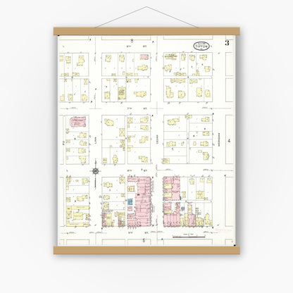 Old map wall art mockup — magnetic wood frame on white wall — Sanborn Fire Insurance Map from Tipton, Cedar County, Iowa (1914), Sheet #0003