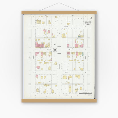 Old map wall art mockup — magnetic wood frame on white wall — Sanborn Fire Insurance Map from Lebanon, Saint Clair County, Illinois (1906), Sheet #0004