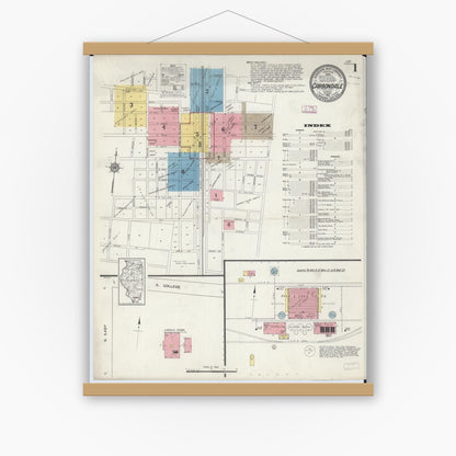 Old map wall art mockup — magnetic wood frame on white wall — Sanborn Fire Insurance Map from Carbondale, Jackson County, Illinois (1913), Sheet #0001