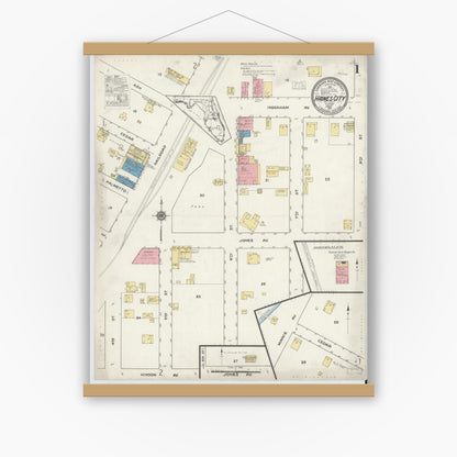 Old map wall art mockup — magnetic wood frame on white wall — Sanborn Fire Insurance Map from Haines City, Polk County, Florida (1917) - Complete Map Set