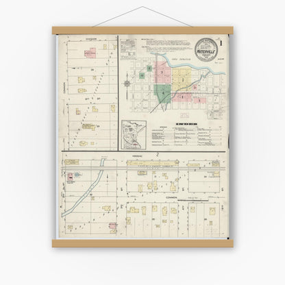 Old map wall art mockup — magnetic wood frame on white wall — Sanborn Fire Insurance Map from Waterville, Le Sueur County, Minnesota (1914) - Complete Map Set