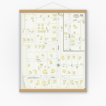 Old map wall art mockup — magnetic wood frame on white wall — Sanborn Fire Insurance Map from Tyler, Smith County, Texas (1902), Sheet #0011